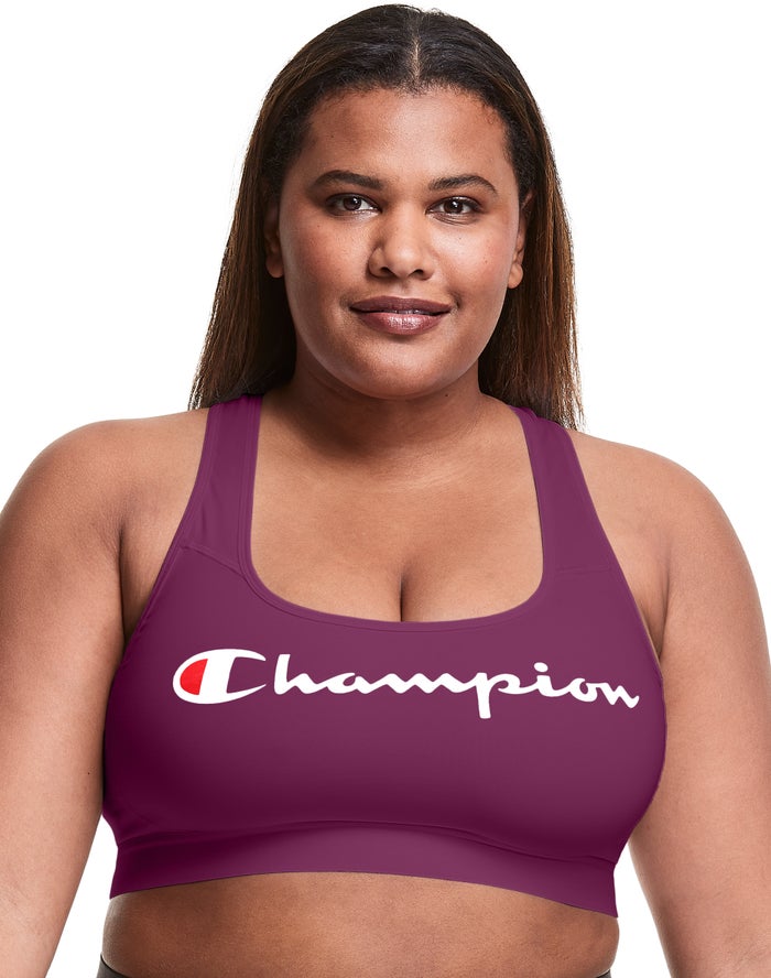 Champion Womens Sports Bra NZ - Plus The Absolute Workout Script Logo Dark Purple ( 9210-DRPSA )